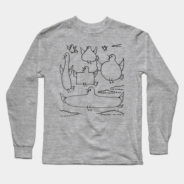 Funny Flying Birds Doodle Long Sleeve T-Shirt by 1Redbublppasswo